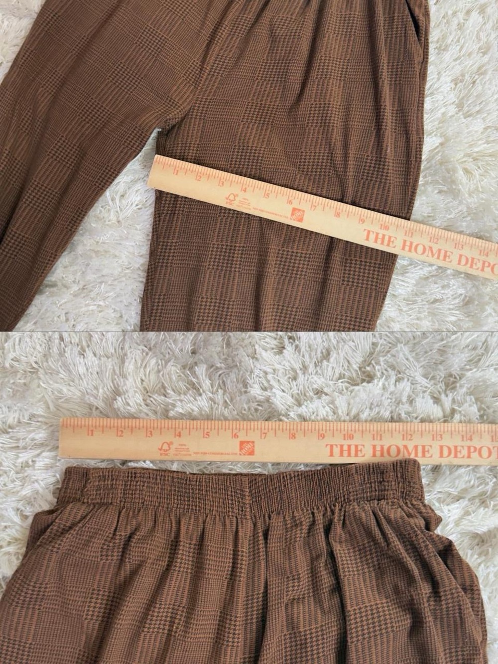 Vintage 90s Michel Carré Brown Houndstooth Plaid Stirrup Pants Academia Twee S/M - Picture 8 of 8